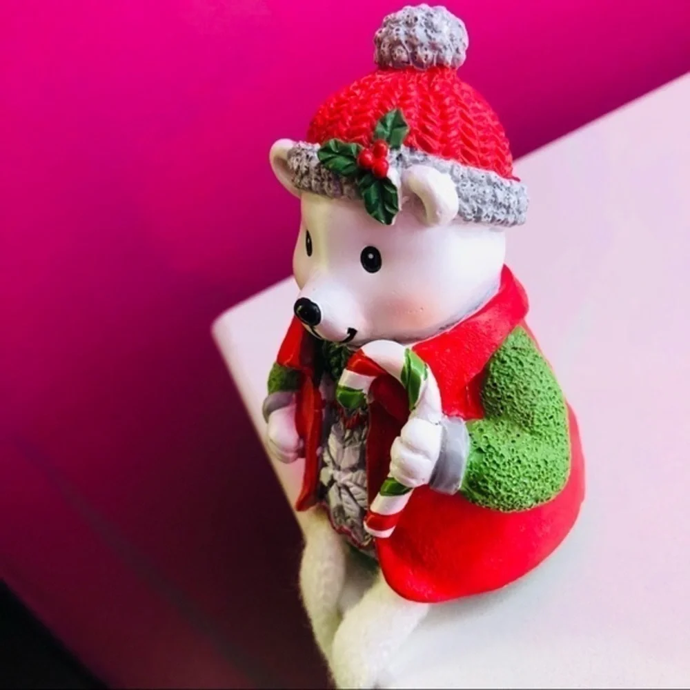 Christmas Bear Figurine With Dangling Knit Legs | Hanging Holiday Decor | NWT